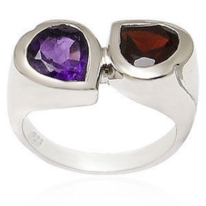 Sterling Silver Garnet Amethyst Rings Gender: Women