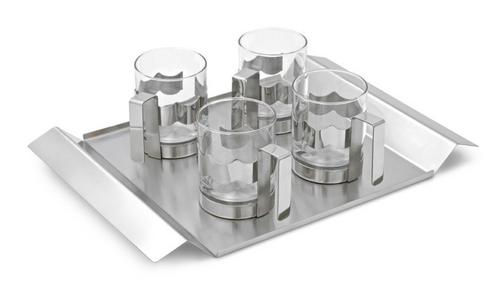 Waves tea mug set of 4 with tray
