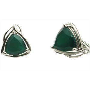 Green Agate Earrings Silver Earring in Agate triangle earring with agate