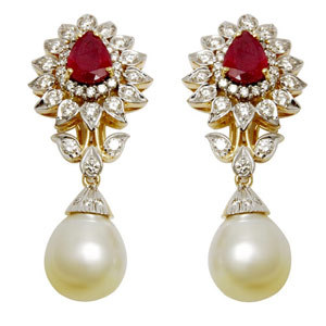 pearl earring wedding earrings pearl ruby diamond gold earring