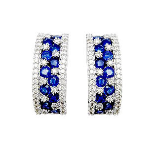Designer diamond and blue sapphire white gold earrings