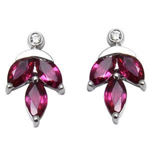 Ruby Leaf Earrings For Cute Girls In White Gold Gender: Women'S