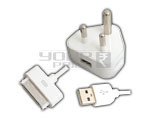 USB Power Adapter Charger 3 Pin Indian Standard with USB to iDock Cable
