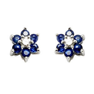 Indian White Gold Tops Earrings Studded With Sapphire And Diamond In Flower Shape Gender: Women's