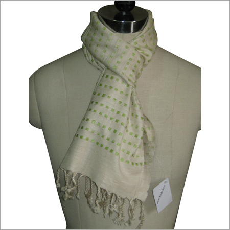 Green Window Natural Silk Scarf - Natural Silk, 70x180 cm, Off-White | Soft Texture, Lightweight, Fringe, Elegant Design