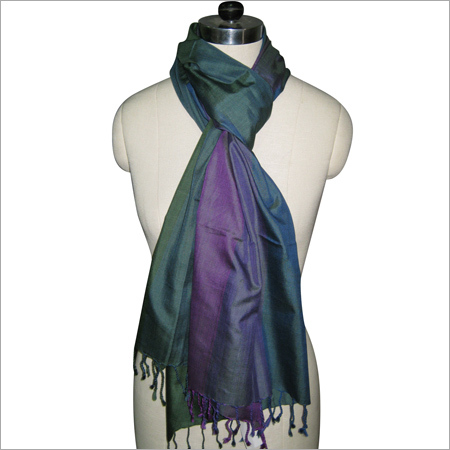 Vertical green Purple Natural Silk Scarf