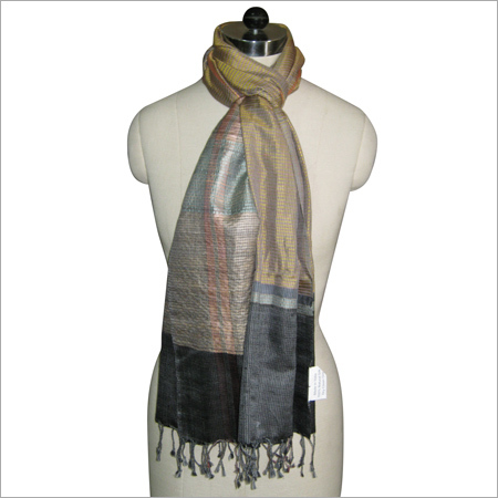Window Pattern Stripes Natural Silk Scarf - 70x10 Inches, Beige | Soft Texture, Lightweight, Fringe Detail