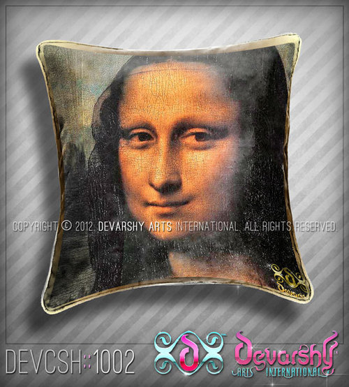 Cushion Cover Mona Lisa - 16x16 Inches, 100% Polyester Black Velvet | Digital Printed, Square Shape, Customized Sizes Available, Ideal for Chairs