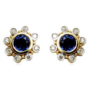 Emblems Bezel Setting Earring For Girls, Sapphire Earring Jewelry, Diamond Sapphire Earrings