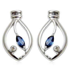 Leaf Gold Earring In Sapphire And Diamond, Marquise Sapphire Earrings Gender: Women'S