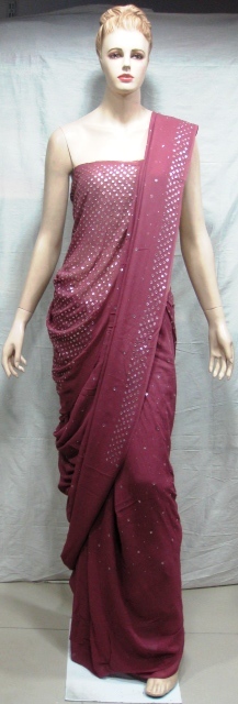 Sarees - Georgette, 5.5 Meters, Maroon | Embroidered Work, Elegant Design, Party Wear