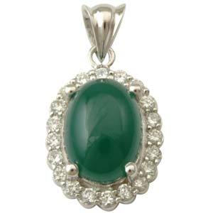 American Diamond CZ studded silver pendant with Green Agate directly from manufacturer