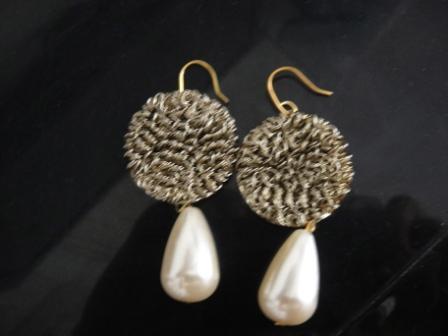Earring - Coconut Shell, 20x30mm, Gold | Handcrafted, Mother of Pearl Inlay, Hook Fastening