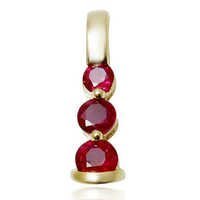 Three Stone Genuine Natural Ruby Pendant Design In 14k Yellow Gold Gender: Children's