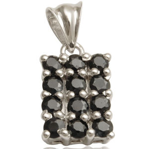 Emblems Small Black Onyx Round Stones Setting In Rectangular Pendant In Silver 925