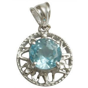 silver pendant round shaped blue topaz pendant