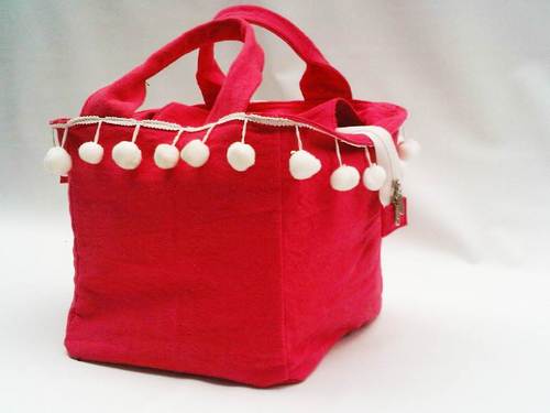 100% Cotton Bag with Pompoms detailing