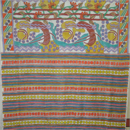 Pure Silk Hand Painting with Kantha Work Saree