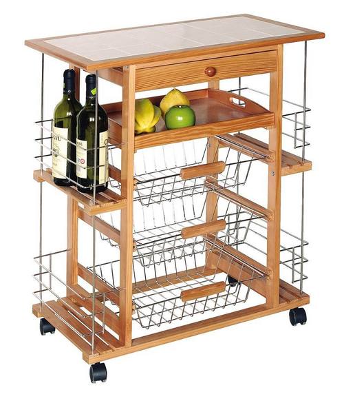 Wooden Kitchen Wheels Trolley