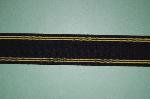 38 mm Heavy Elastic Black with Double Yellow  Lining