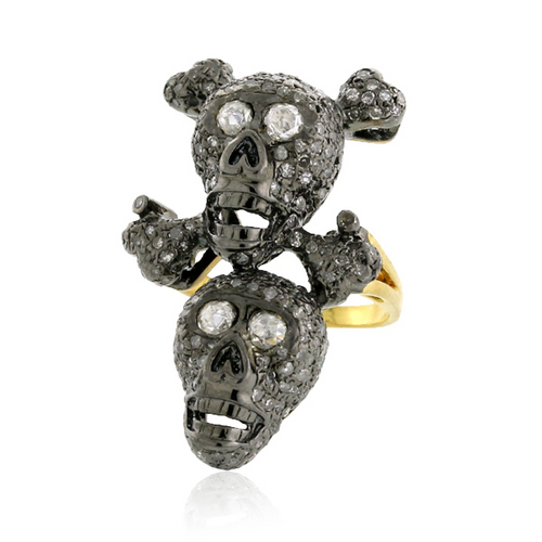18k Gold Pave Diamond Skull Designer Ring