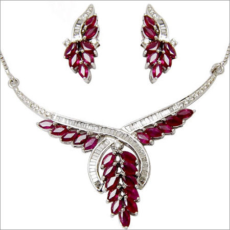 Marquise Cut Baguette Diamond Necklace Set