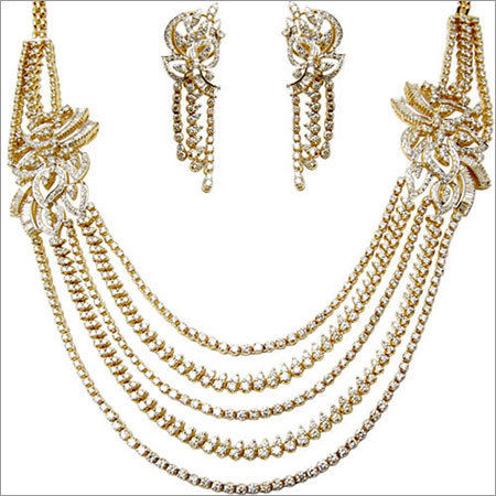 Five Layer Diamond Yellow Gold Necklace Exporter