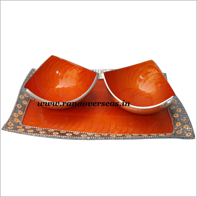 Orange Aluminium Meta Dry Fruit Bowls With Tray