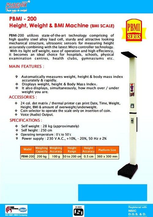 Height Weight BMI Machine By SWASTIK SYSTEMS & SERVICES