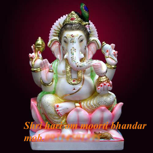 Marble Ganesh Ji Statue - Polished Marble Finish | Handcrafted Hindu Artwork, Intricate Carvings, Elegant Design