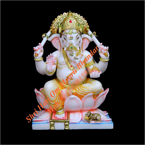 Marble Ganpati Statue - 18 Inch, Exquisite Carving & Smooth Finish | Water Resistant, Vibrant Colors & Elegant Designs