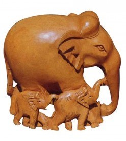 wooden elephant with baby