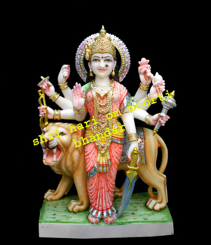 Marble Durga Mata Statue - Durable Carved Marble, Satin Glossy Finish | Exclusive Design, Light Weight, Eco-Friendly, Easy to Clean