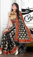 Saree - Silk Blend, 5.5 Yards, Black | Embroidered Border, Printed Design, Elegant Traditional Wear
