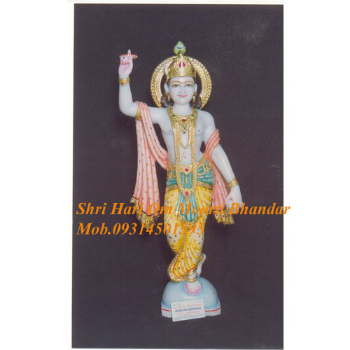 Marble Chakrdhari Statue - Marble, 12-18 Inches, White | Elegant Design, Intricate Detail, Decorative, Gifting