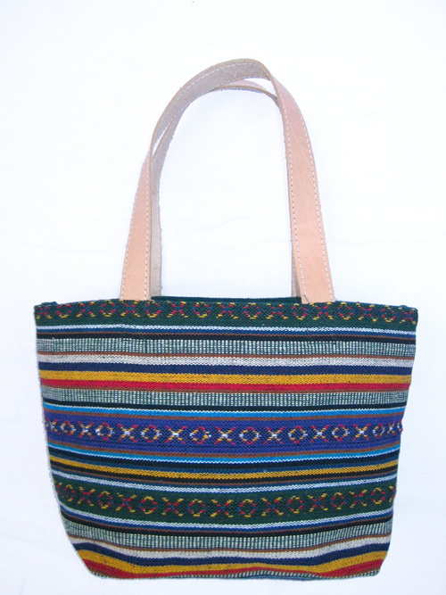 Handloom Fabric bag with Leather Handles