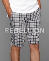 Cotton Shorts - Cotton, Mid-Thigh, Grey | Elasticated Closure, Breathable, Checked Pattern, Two Pockets