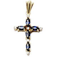 Indian Pendants Design, Sapphire Cross Pendant, Yellow Gold Cross Pendant Gender: Women's