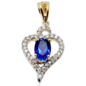 Lab Created Sapphire Pendant, Diamond And Synthetic Stone Gold Pendant Gender: Women'S