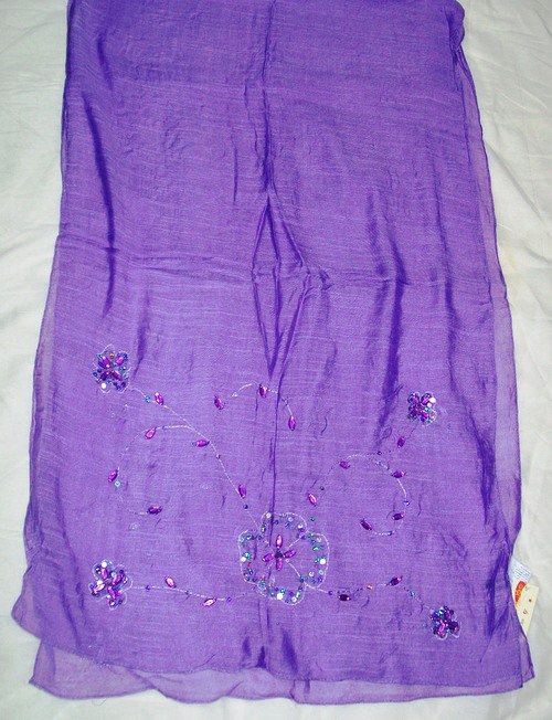 Purple Viscose Embroidered Scarves