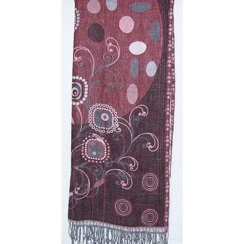 Wool Printed Cotton Designer Shawls - Color: Brown