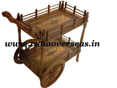 Wooden Carved Serving Trolley