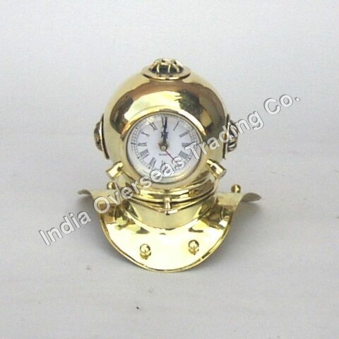 NAUTICAL BRASS DIVERS HELMET CLOCK 9"