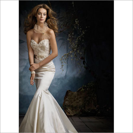 Ivory Satin Trumpet Embroidered Bridal Gown