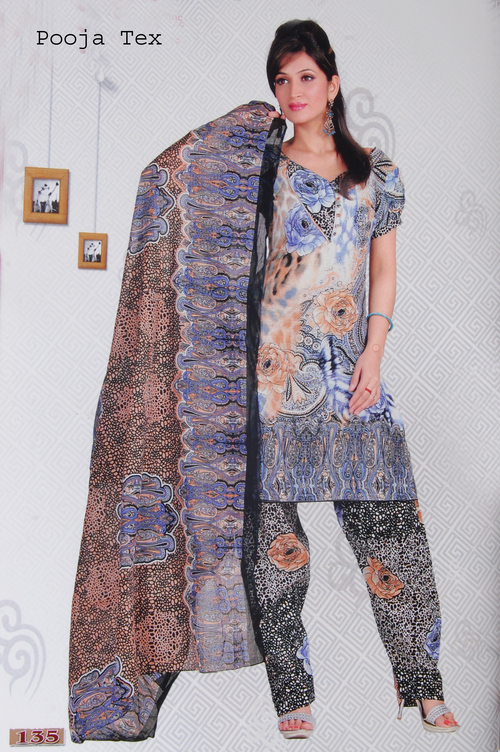 Embroidered Crepe Churidar Suit