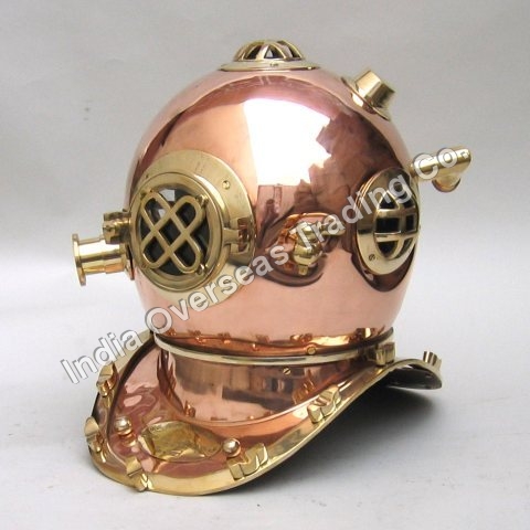 Copper Divers Helmet - 16 Inch Copper, Brass | Polished Finish, Nautical Décor, Collectible Display Item