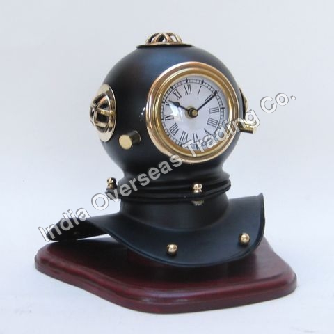 IRON DIVERS HELMET WITH CLOCK WITH WOODEN BASE