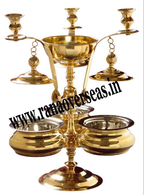 BRASS CHAFING DISH WITH THREE SERVING DISHES IN CANDLE HOLDER LOOK