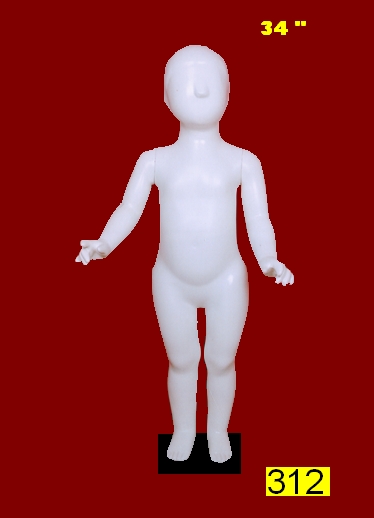 Kids Mannequins - 34" Plastic, Matte White with Black Base, Durable, Posable, Lightweight