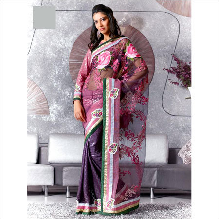 Saree - Georgette, 5.5 Meters, Purple | Elegant Design, Soft Fabric, Comfortable Wear, Stylish Pattern, Blouse Piece Included